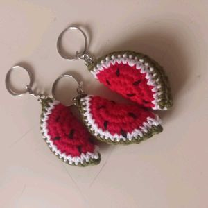 Crocheted Watermelon Slice Keychains