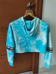 Blue Tie Dye Crop Top Hoodie