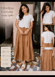 Brown Pleated Flared Maxi Skirt - Free Size