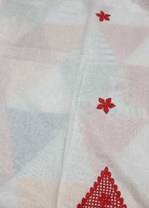 20)Fresh White Pure Cotton Saree