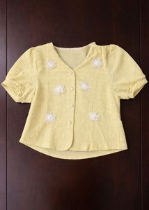 Lemon Yellow Puff Sleeve Top with Flower Detail