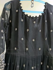 Black Faux Georgette Gown With Kalamkari Duppata