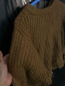 Brown Knit Cropped handmade Pullover Sweater