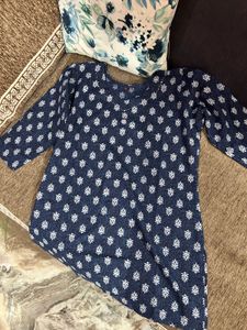 Blue & White Printed Kurta