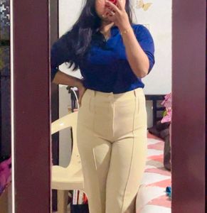 Navy Blue Collared Long Sleeve Top