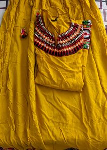 🌼Yellow Kurta Set with Embroidered Neckline🌼
