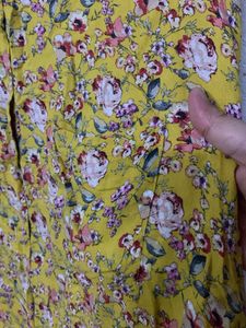 Yellow Floral Print Button-Up Shirt