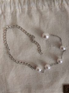 Elegant Pearl Chain Bracelet 925 silver
