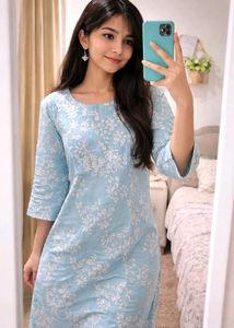 Sky Blue Floral Embroidered Kurta