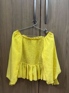 Chic Yellow Smocked Puff Sleeve Top