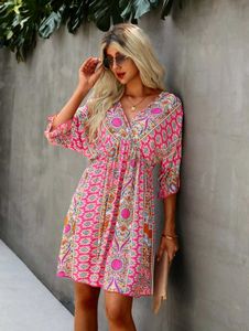 Boho Pink Print Mini Dress