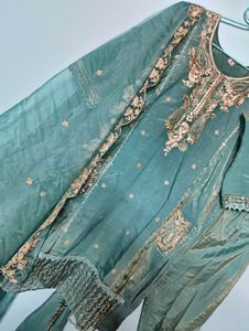 Embroidered Teal Kurta Set