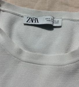 Zara Chic White Ribbed Knit Crop Top