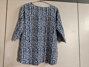 Boho Blue &amp; White Print Tunic Top