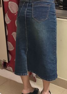 Classic Blue Denim Midi Skirt