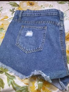 Blue Denim shorts with Pearl detailing