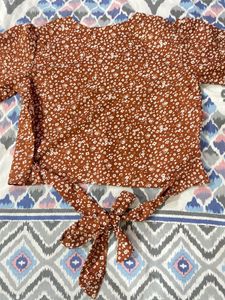 Terracotta Floral Crop Top with Bow