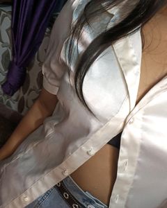 Selling A Cute  Korean White Colour Satin Shirt