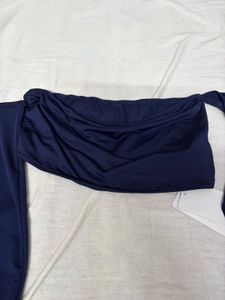 Savana Navy Blue Off-Shoulder Long-Sleeve Top
