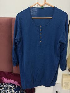 Blue Button-Down Knit Top