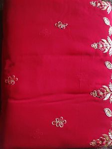 New Fancy Red Embroidered Saree with Gold Border
