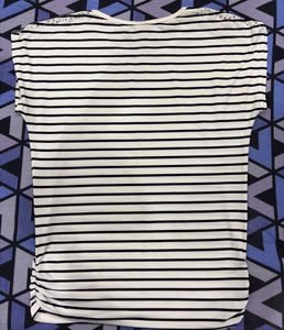 Chic Striped Top with Embellished Flower