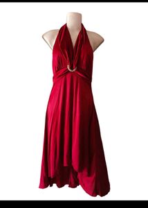 Elegant Red Halter Midi Dress