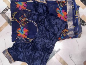 Elegant Navy Blue Floral Georgette/Chiffon Saree w