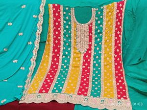 Teal Multicolour Embroidered Suit