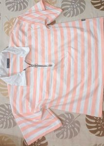 Zara peach &amp; white Striped Crop Top👕