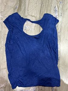 Stylish Blue Twist Front Cutout Top