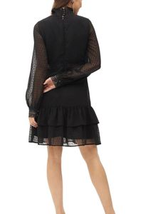 Chic Black Ruffled Sheer Sleeve Dress