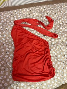Chic One-Shoulder Scarf Neck Ruched Top