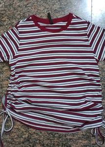 combo tshirts Striped Ruched Crop Top with another