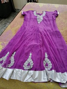 Beautiful Megenta Color Netted Anrkali Set