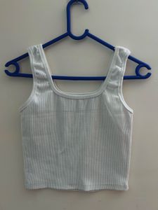 White Ribbed Square Neck Tank Top