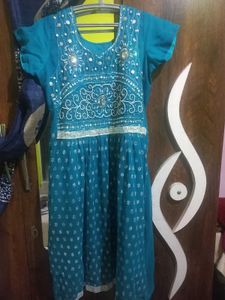 Teal anarkali set with beads and stones
