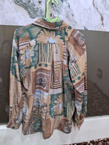 Vintage Abstract Print Button-Up Shirt