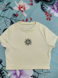 Cute Yellow Cropped T-Shirt with Sun Design