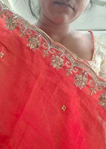 Orange Pure Tissue Embroidered saree