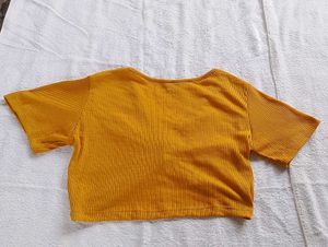 Mustard Yellow Ribbed Twist Front Top