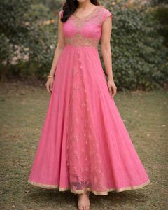 Elegant Pink Embroidered Ethnic Gown
