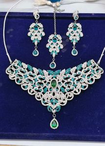 Luxury American Diamond Green &amp; Blue Stone Bridal