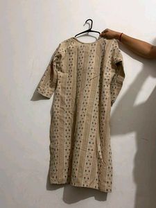 Beige Printed Cotton Kurta