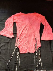 Pink Bell Sleeve Top with Trendy Straps