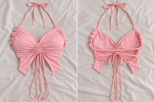 Pink Ruched drawstring backless Crop Top