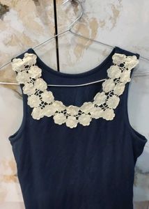 Navy Tank Top with Lace Collar