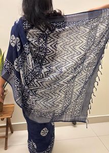 Indigo Saree Silver Zari