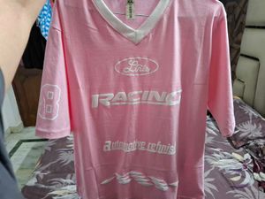 Pink "Racing" Graphic T-Shirt