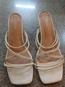 Cream Strappy Block Heel Sandals